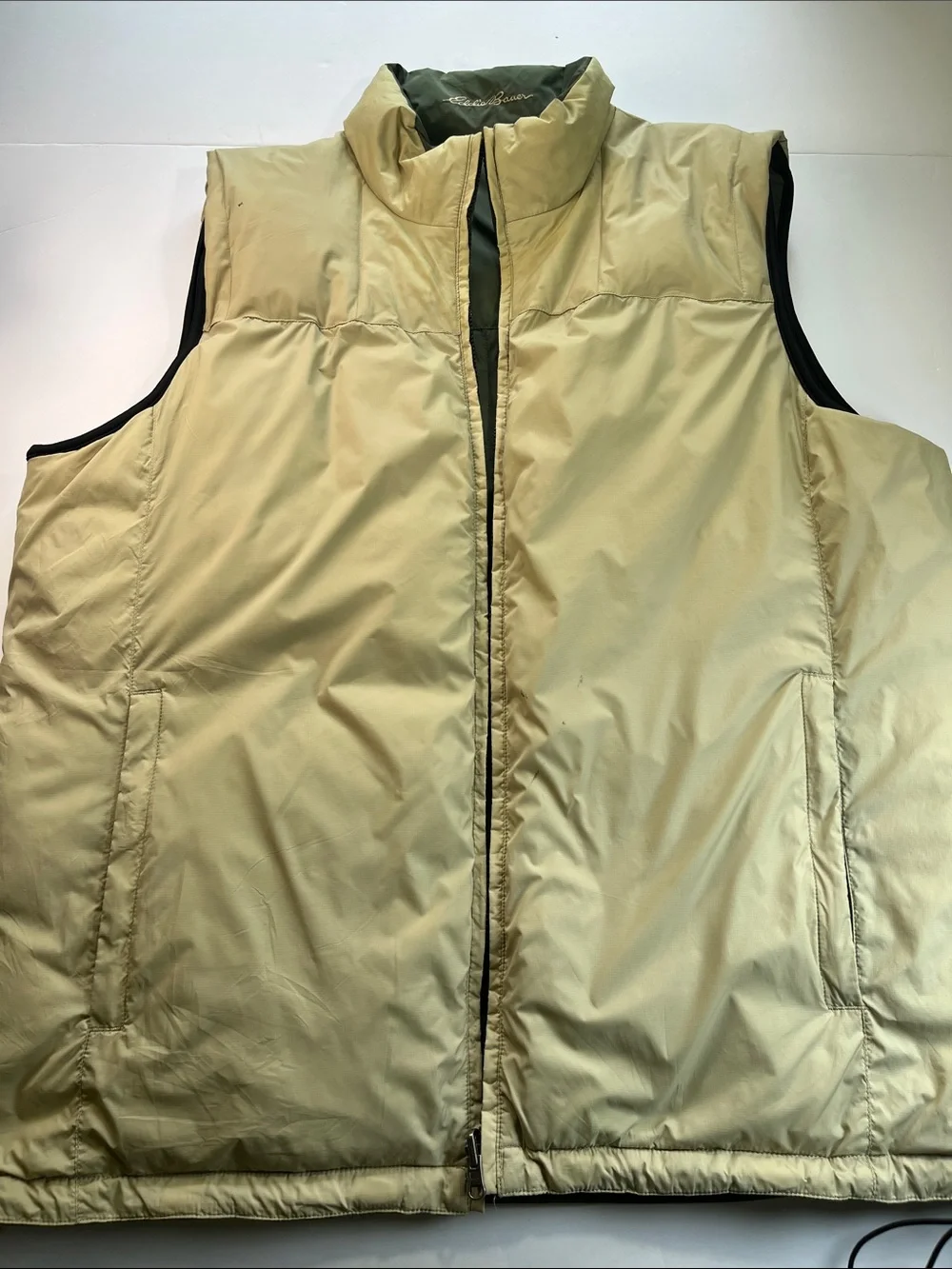 Eddie Bauer Men's Olive Green Goose Down Puffer Vest Sz L Tall